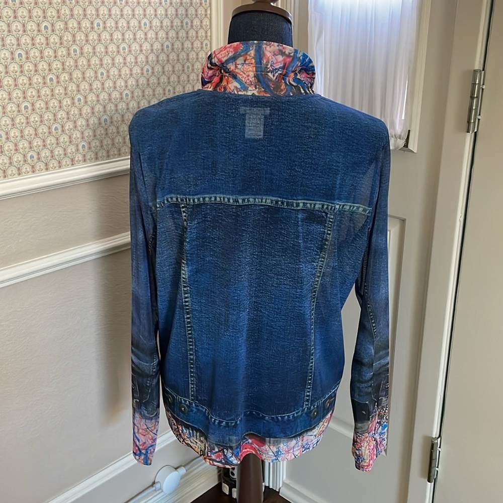 EUC John Mark Womens Sheer Denim Jacket Look Full Zip Size L - Picture 2 of 6